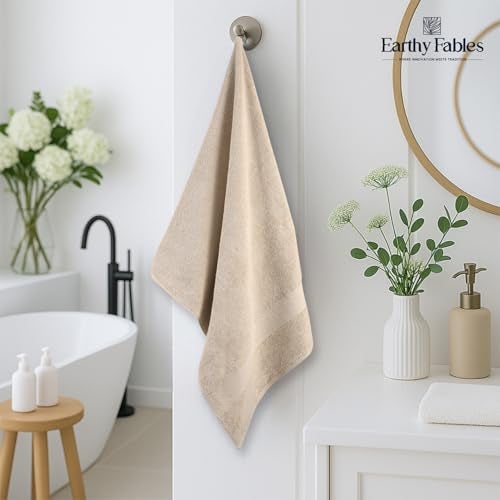Earthy Fables Premium Bath Towel - 100% Combed Cotton, 600 GSM, Ultra Soft, Quick Dry and Highly Absorbent for Home, Travel and Acne-Prone Skin, 150 x 70 cm, Beige, Set of 2 - Image 2