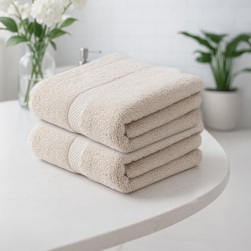 Earthy Fables Premium Bath Towel - 100% Combed Cotton, 600 GSM, Ultra Soft, Quick Dry and Highly Absorbent for Home, Travel and Acne-Prone Skin, 150 x 70 cm, Beige, Set of 2 - Image 1