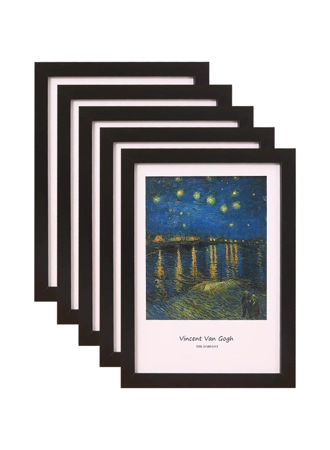 مجموعة إطارات صور سوداء A4 مكونة من 5 قطع - إطار مستندات من خشب MDF مقاس 8.3 × 11.7 بوصة (21 × 29.7 سم) - للتعليق على الحائط أو العرض على سطح الطاولة، حامل رأسي وأفقي (5، أسود) - Image 1