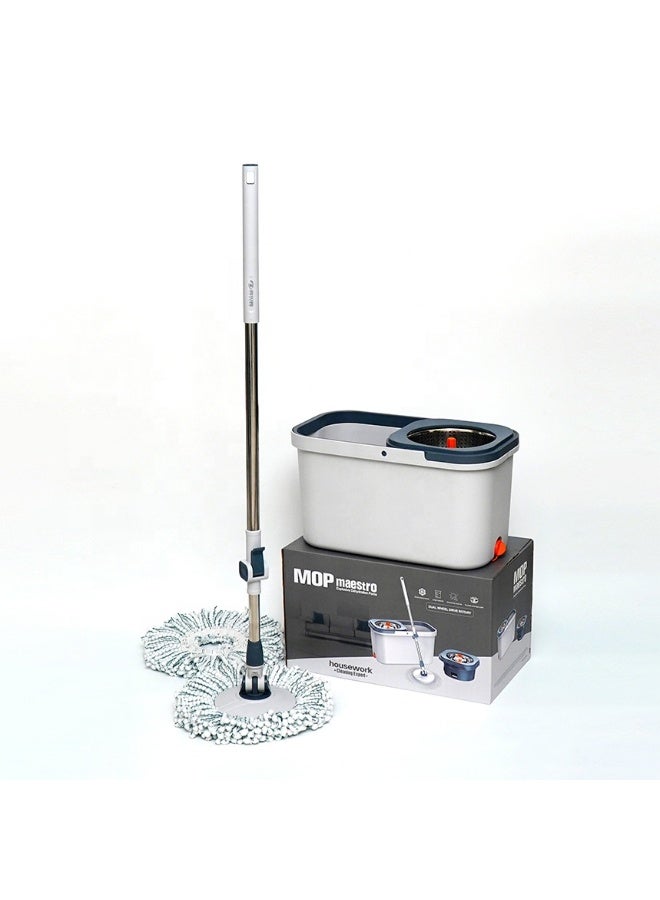 Maestro Modern Household Spin Mop Kit Featuring Sturdy Stainless Steel Handle, Smooth Rolling Wheels, Efficient Water Drain System, and Replaceable Microfiber Heads for Easy, Hygienic, and Quick Cleaning Results Every Time - Image 3
