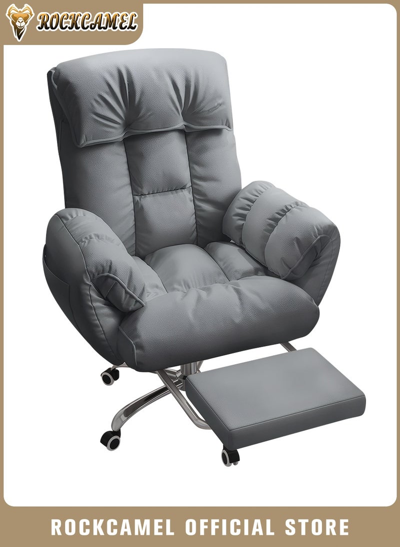 ROCKCAMEL Ergonomic Office Chair/Gaming Chair, Reclining Computer Desk Chair with Footrest and Side Pocket, 5-Position Adjustable Ergonomic Swivel Chair, 10cm Height Adjust, Head & Lumbar Support for Home and office, Grey - Image 1