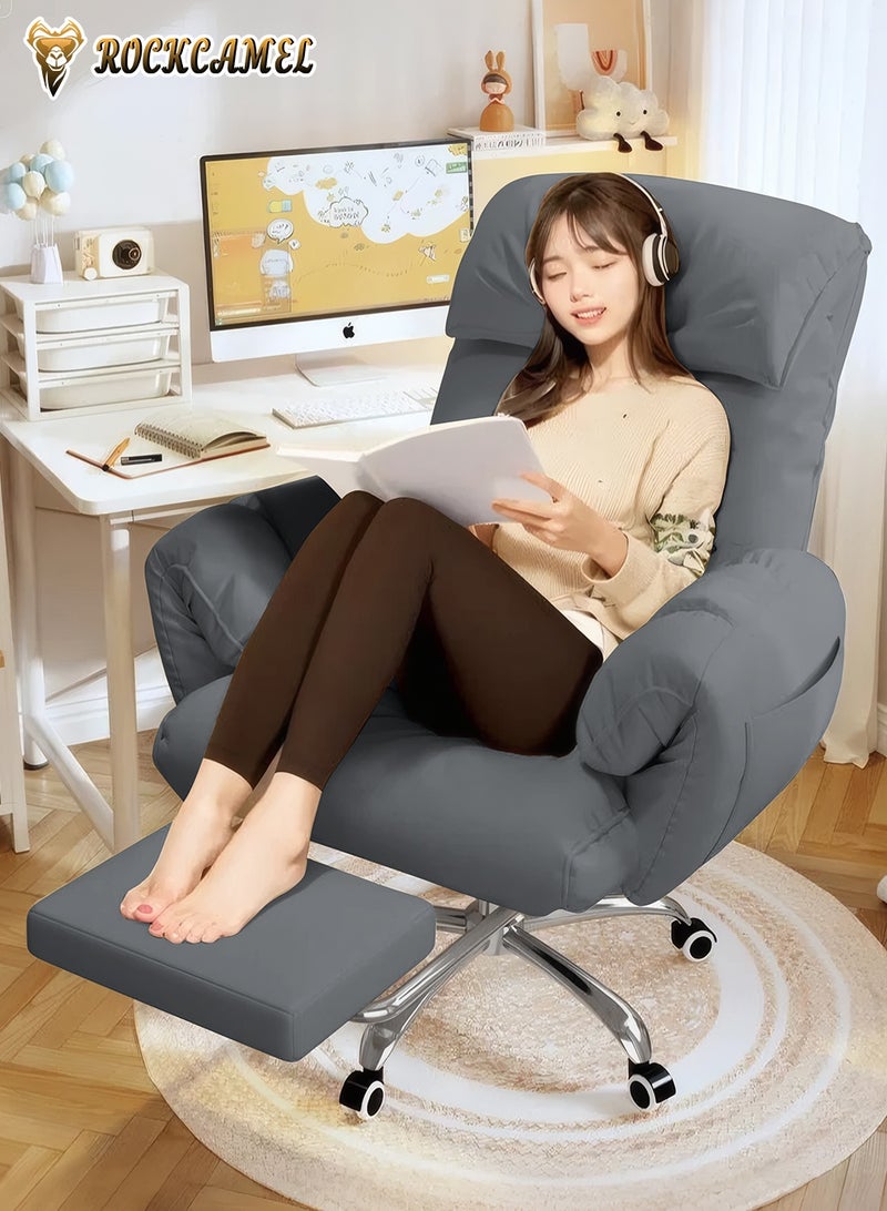 ROCKCAMEL Ergonomic Office Chair/Gaming Chair, Reclining Computer Desk Chair with Footrest and Side Pocket, 5-Position Adjustable Ergonomic Swivel Chair, 10cm Height Adjust, Head & Lumbar Support for Home and office, Grey - Image 2
