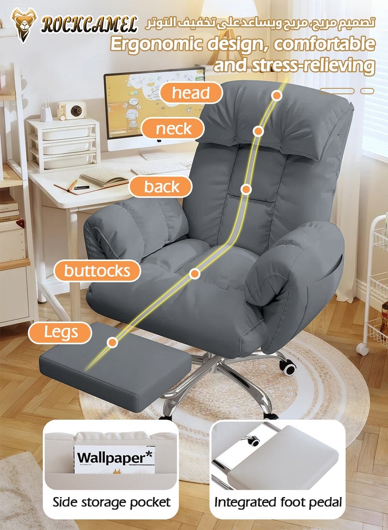ROCKCAMEL Ergonomic Office Chair/Gaming Chair, Reclining Computer Desk Chair with Footrest and Side Pocket, 5-Position Adjustable Ergonomic Swivel Chair, 10cm Height Adjust, Head & Lumbar Support for Home and office, Grey - Image 5