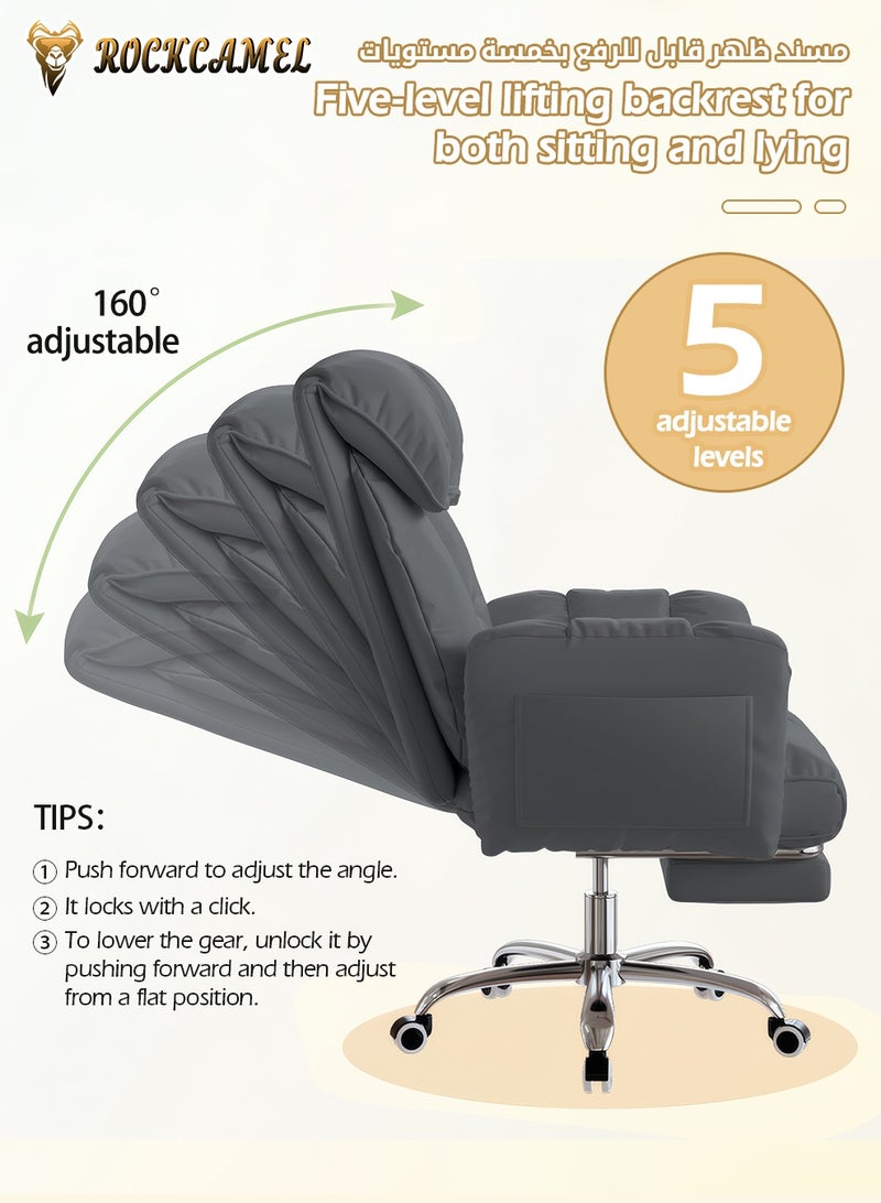 ROCKCAMEL Ergonomic Office Chair/Gaming Chair, Reclining Computer Desk Chair with Footrest and Side Pocket, 5-Position Adjustable Ergonomic Swivel Chair, 10cm Height Adjust, Head & Lumbar Support for Home and office, Grey - Image 4