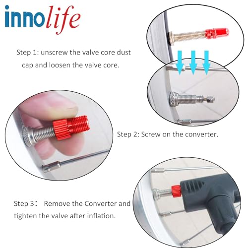 InnoLife 10 Pcs Aluminum Presta to Schrader Converter Car Valve Adapter Bicycle Bike Tube Pump Air Compressor Tools (Mixed Colors) - Image 5