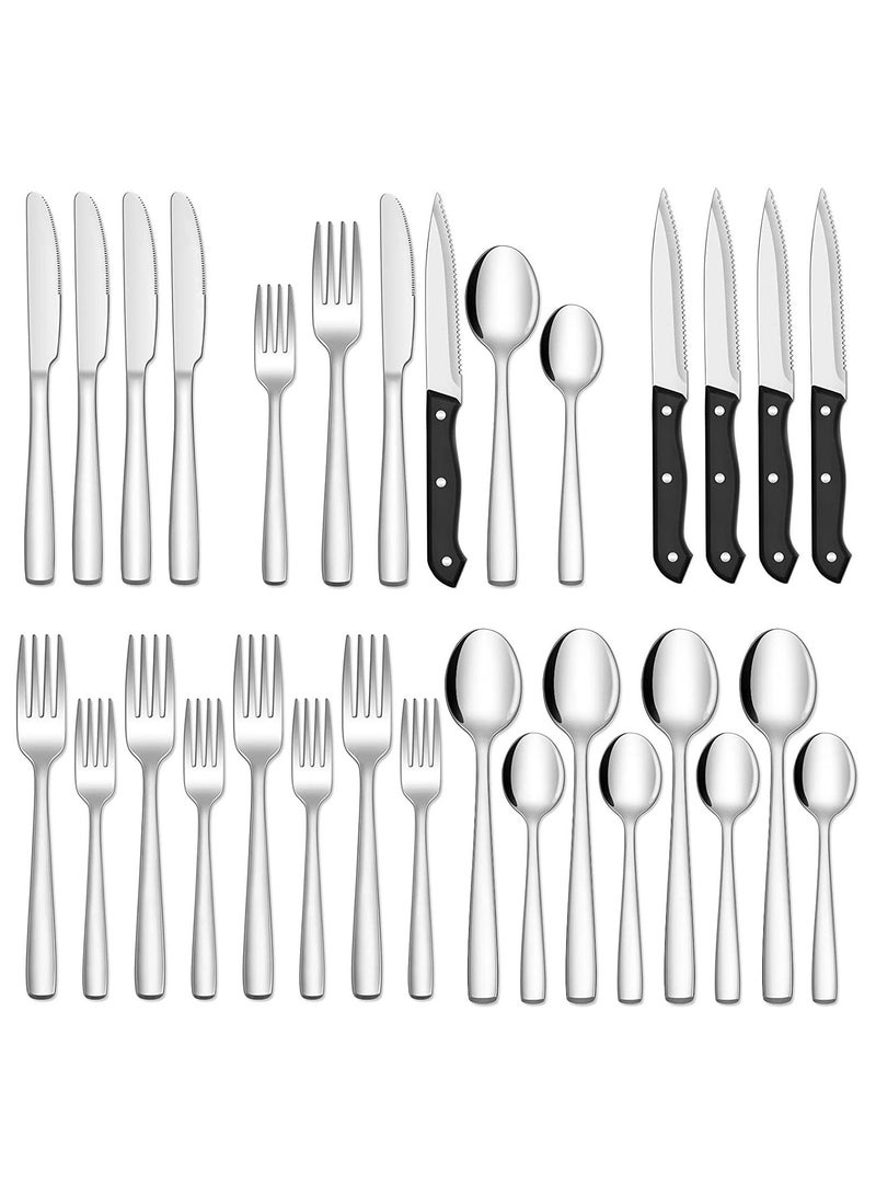Arabest 24-Piece Silverware Set with Steak Knife, Stainless Steel Flatware, Mirror Polish Cutlery 4-Piece Set, Includes Fork Spoon Knife Silverware Dishwasher Safe  - Image 1