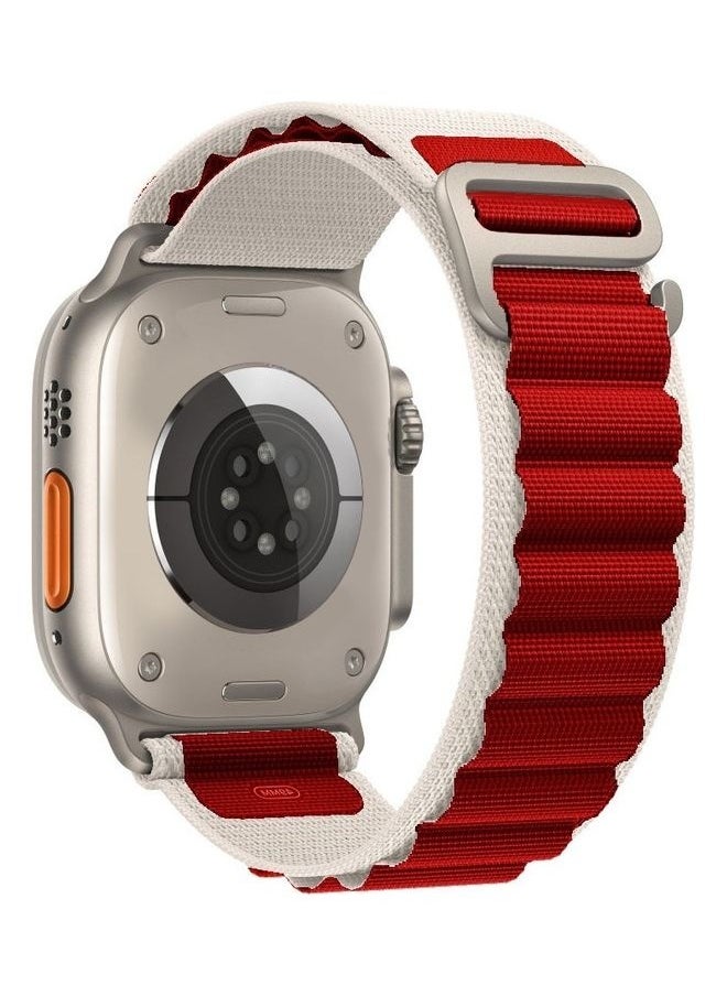 NIBEMINENT - Apple Watch Alpine Loop Band 49mm/45mm/44mm Nylon Woven Sport Strap Compatible with iWatch Series 8/Ultra/7/SE/6/5/4/3/2/1 Red/White - Image 1