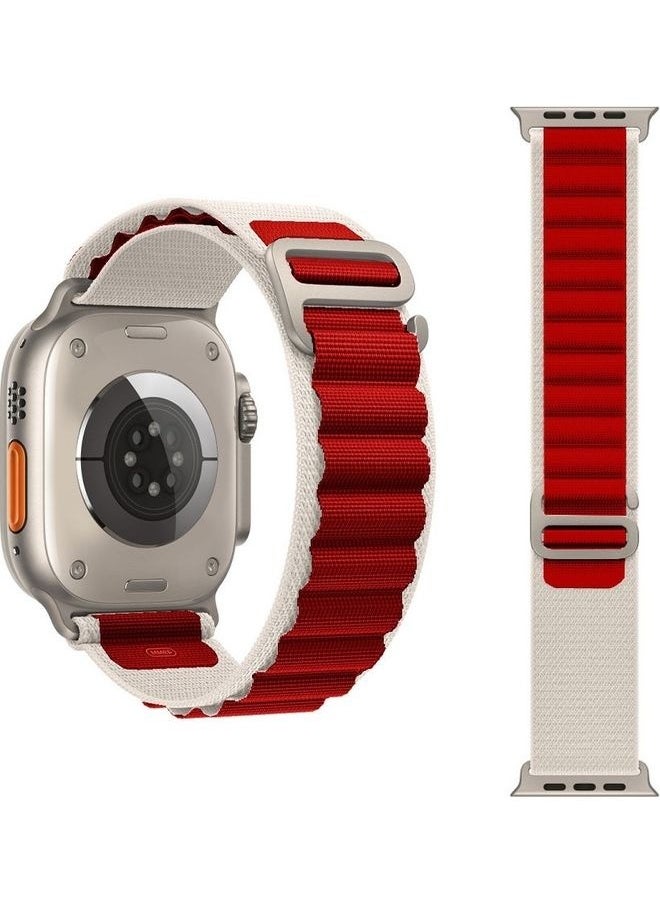 NIBEMINENT - Apple Watch Alpine Loop Band 49mm/45mm/44mm Nylon Woven Sport Strap Compatible with iWatch Series 8/Ultra/7/SE/6/5/4/3/2/1 Red/White - Image 1