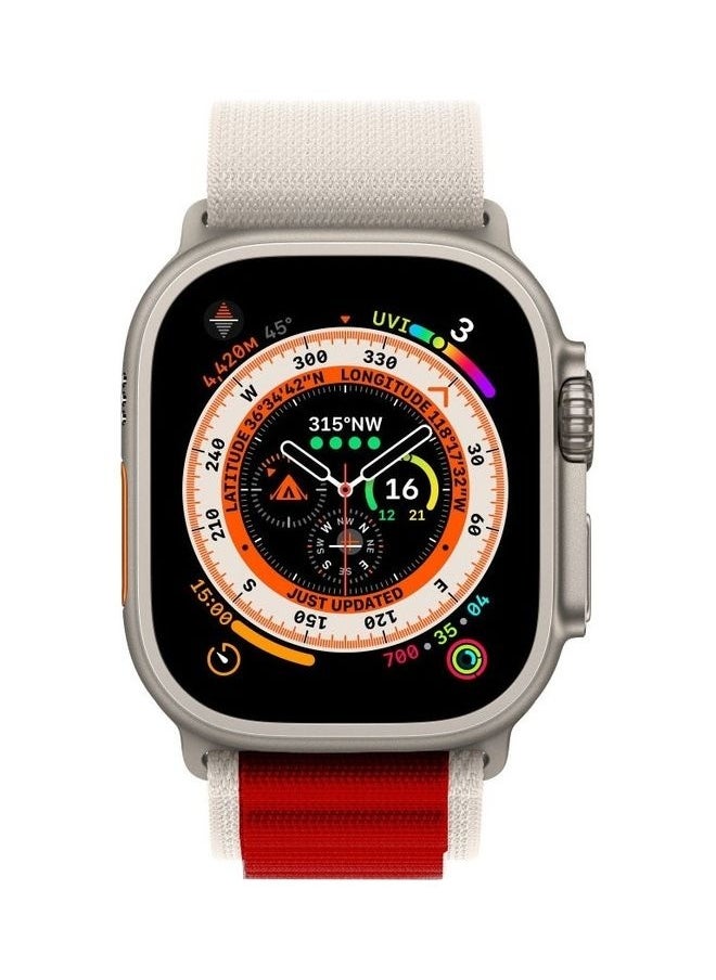 NIBEMINENT - Apple Watch Alpine Loop Band 49mm/45mm/44mm Nylon Woven Sport Strap Compatible with iWatch Series 8/Ultra/7/SE/6/5/4/3/2/1 Red/White - Image 1