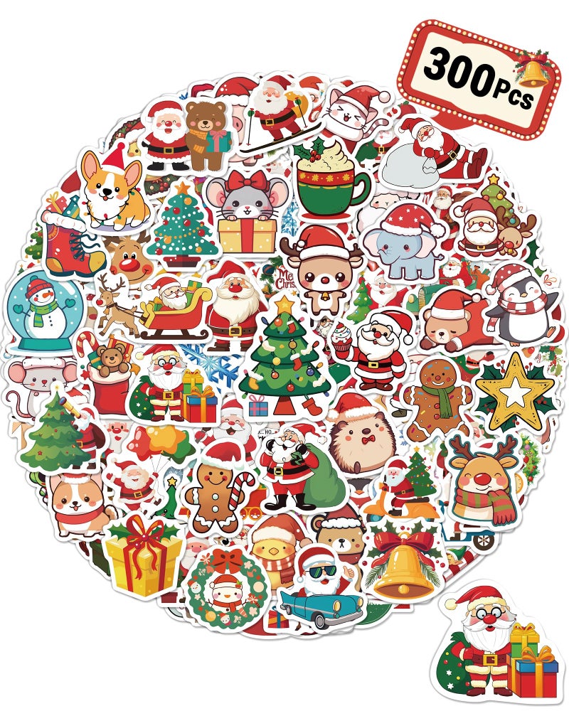 kecristv 300 Pcs Christmas Stickers for Kids Christmas Party Favors Bulk Crafts Prizes Goodie Bags Stuffers Waterproof Vinyl Water Bottle Stikers Pack - Image 2