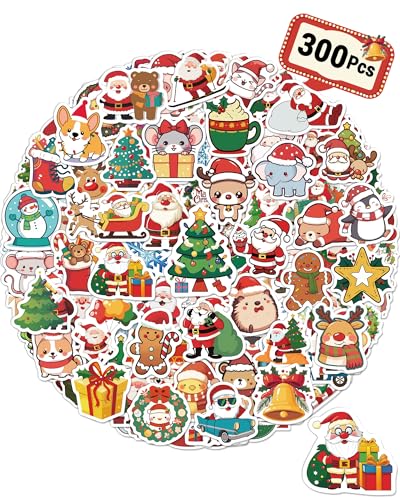 kecristv 300 Pcs Christmas Stickers for Kids Christmas Party Favors Bulk Crafts Prizes Goodie Bags Stuffers Waterproof Vinyl Water Bottle Stikers Pack - Image 1