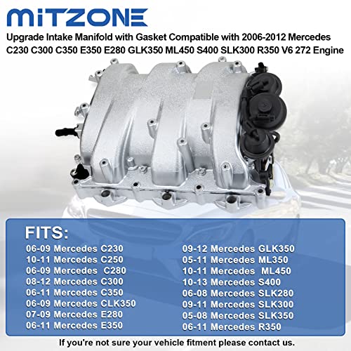 MITZONE مجموعة مدخل الهواء MITZONE مع حشوة متوافقة مع مرسيدس C230 C300 C350 E350 E280 GLK350 ML450 S400 SLK300 R350 بمحرك V6 272 استبدال 2721402401 2721402201 - Image 5