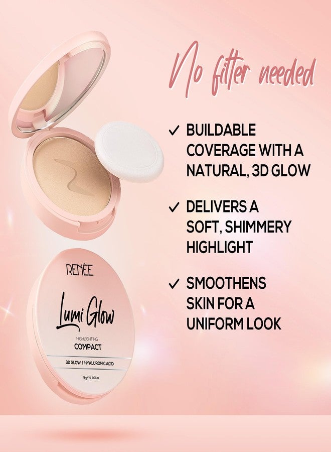 RENEE Lumi Glow Highlighting Compact- Satin Beige | 3D Glow, Buildable Coverage, Dewy Finish | Evens Skin Tone | With Hyaluronic Acid & Vitamin E| 9g - Image 3