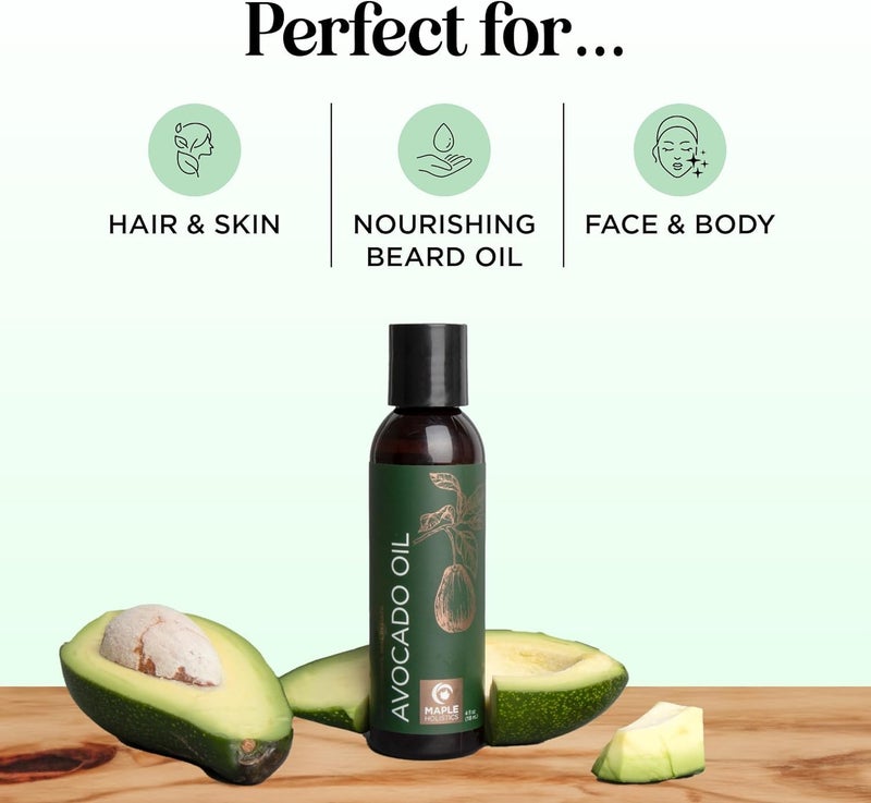Maple Holistics Avocado Oil For Hair and Skin - 100% Pure Avocado Oil for Skin and Nail Care plus Dry Hair Treatment and Facial Oil Moisturizer - Natural Hair Oil and Carrier Oil for Essential Oils Mixing (4 Fl Oz) - Image 2