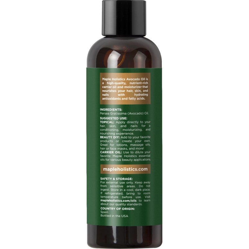 Maple Holistics Avocado Oil For Hair and Skin - 100% Pure Avocado Oil for Skin and Nail Care plus Dry Hair Treatment and Facial Oil Moisturizer - Natural Hair Oil and Carrier Oil for Essential Oils Mixing (4 Fl Oz) - Image 4
