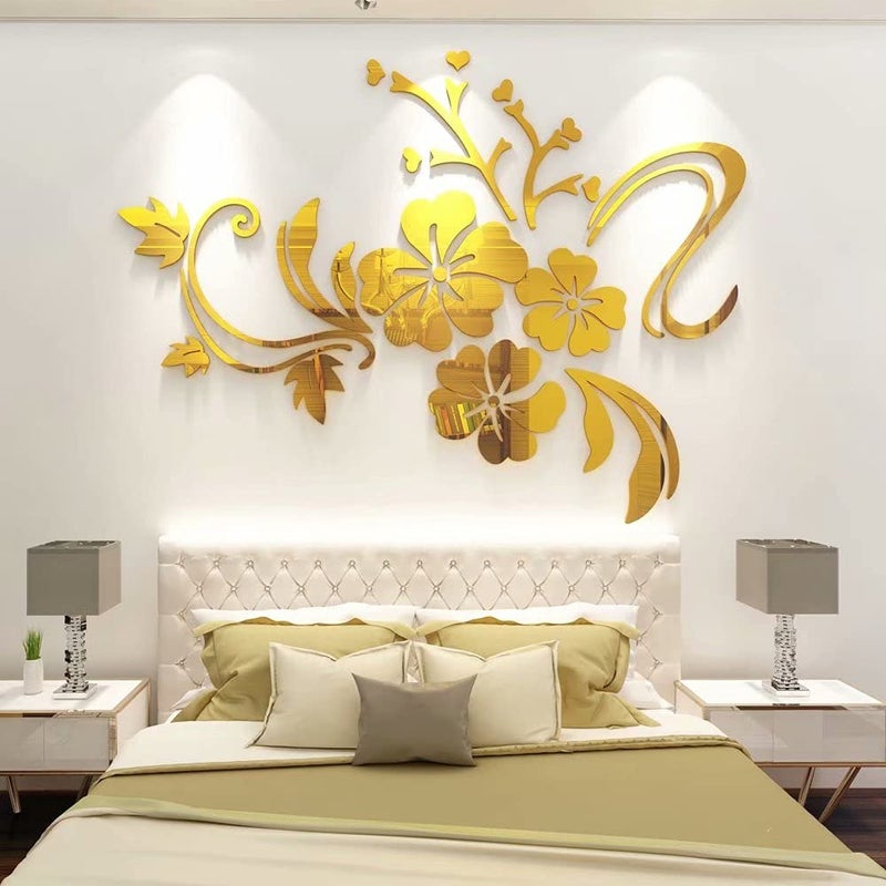 guangmu 3D Wall Sticker Floral Mirror - DIY Art Flower Decoration Stickers Lotus Decals Acrylic Mirror Wall Stickers Home Living Room Bathroom TV Background Decor Mural - Image 1