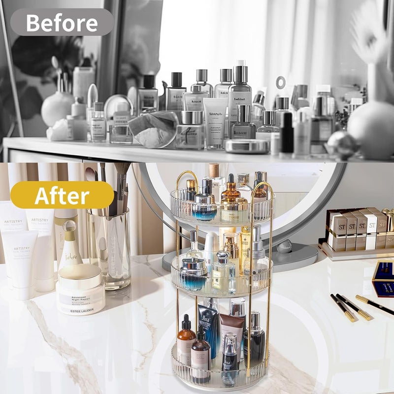 Asayuee 360 Rotating Makeup Organizer,3 Tier Large Capacity Make Up Organizers and Storage,Skincare Perfume Vanity Organizers,Bathroom Cosmetics Storage Organizer Countertop (Clear-3 Tier) - Image 4