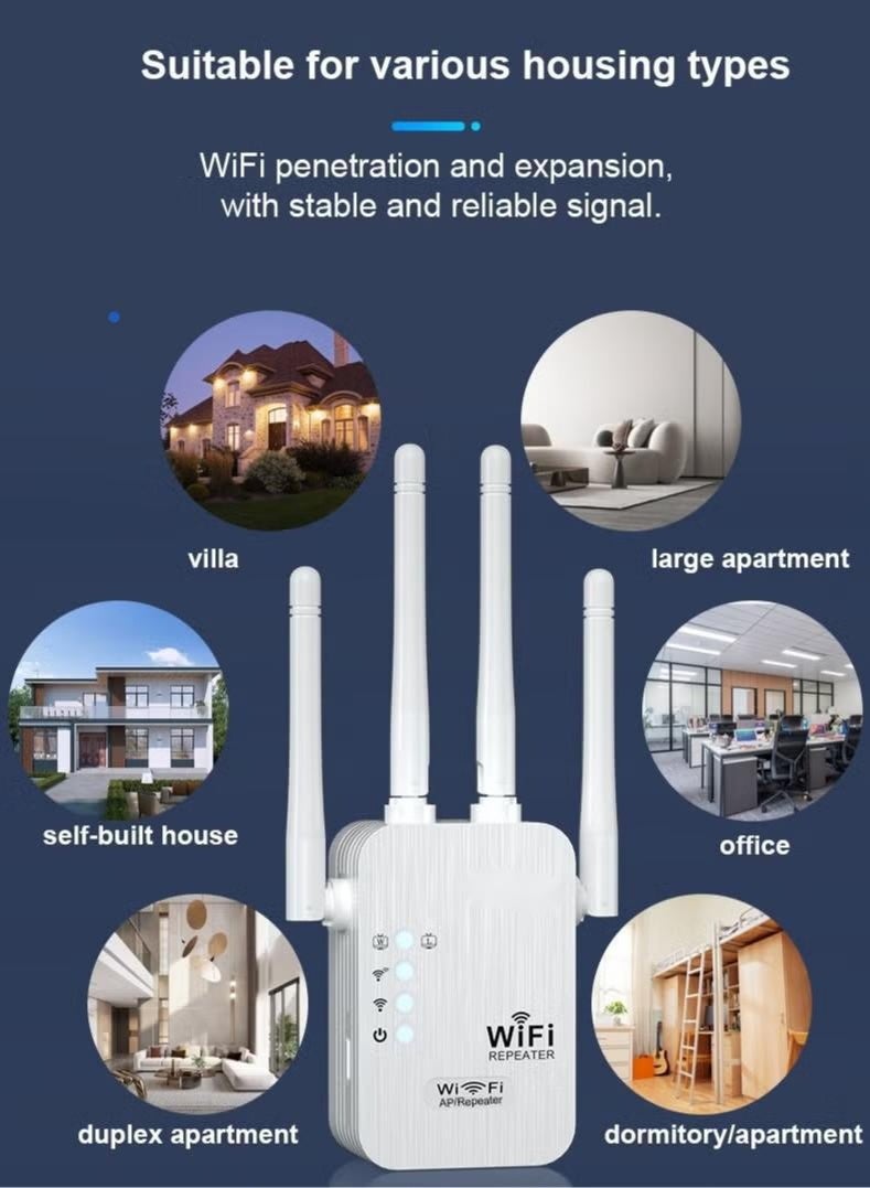 NH 300 Mbps 2.4G Band WiFi Extender Repeater AP Router Triple Mode 1722 sq ft Coverage 4 High-Gain Antennas One-Touch Pairing - Image 2
