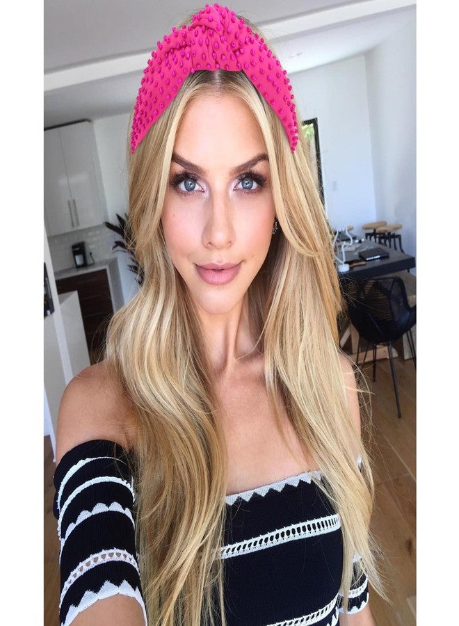 YISSION 1PC Pearl Knotted Headband for Women Non Slip Beaded Headband Wide Pearl Headbands for women Jeweled Embellished Hairband Hot Pink Head Band Hair Accessories for Women Girls - Image 4