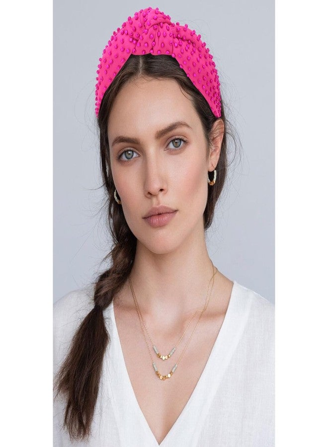 YISSION 1PC Pearl Knotted Headband for Women Non Slip Beaded Headband Wide Pearl Headbands for women Jeweled Embellished Hairband Hot Pink Head Band Hair Accessories for Women Girls - Image 3