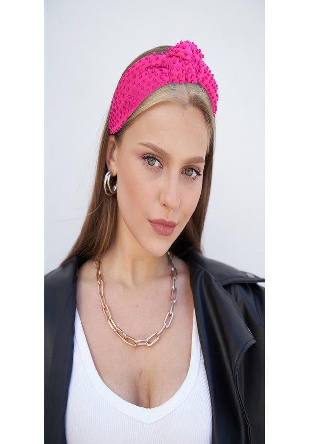 YISSION 1PC Pearl Knotted Headband for Women Non Slip Beaded Headband Wide Pearl Headbands for women Jeweled Embellished Hairband Hot Pink Head Band Hair Accessories for Women Girls - Image 2