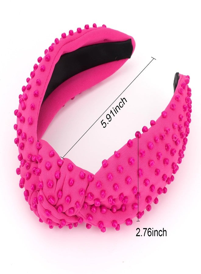 YISSION 1PC Pearl Knotted Headband for Women Non Slip Beaded Headband Wide Pearl Headbands for women Jeweled Embellished Hairband Hot Pink Head Band Hair Accessories for Women Girls - Image 5