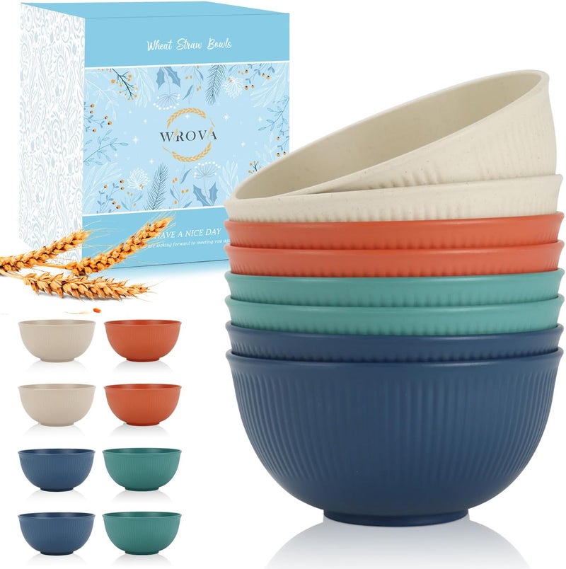 Wrova Wheat Straw Bowl Sets8 PCS Unbreakable Cereal Bowl 26 OZMicrowave and Dishwasher Safe BowlsAlternative Plastic Bowls for ApartmentDormCampingRVParty Spring Series - Image 1