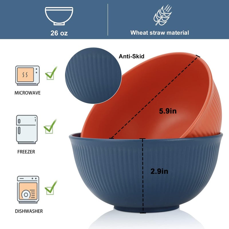 Wrova Wheat Straw Bowl Sets8 PCS Unbreakable Cereal Bowl 26 OZMicrowave and Dishwasher Safe BowlsAlternative Plastic Bowls for ApartmentDormCampingRVParty Spring Series - Image 2