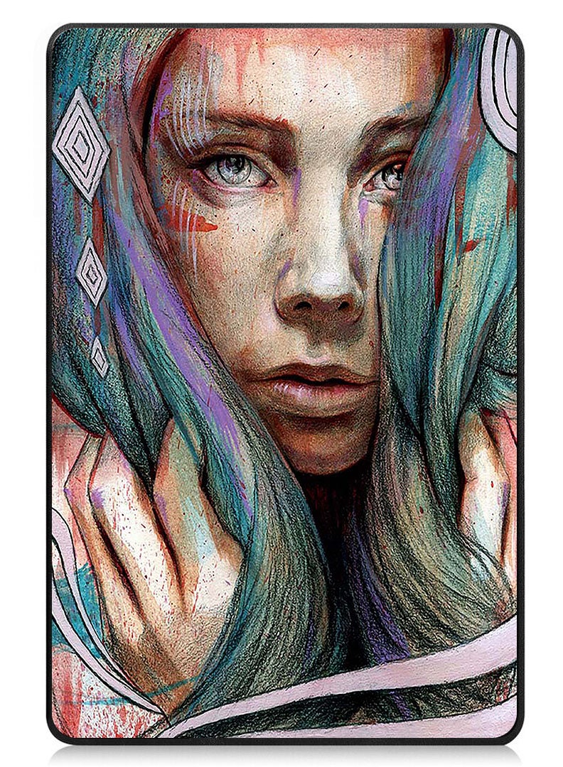 Theodor Protective Flip Case For Samsung Galaxy Tab S9 FE With Trifold Stand Auto Wake Sleep Shockproof Cover Girl Face - Image 1