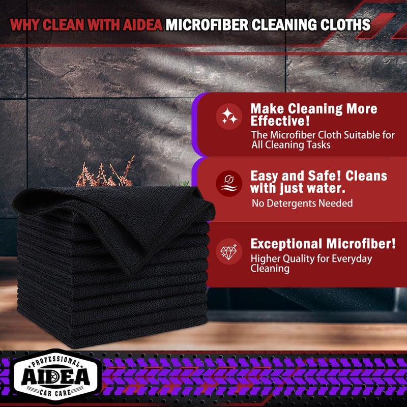 AIDEA Microfiber Cleaning Cloth Black 50PK, Microfiber Towels for Cars, Premium Car Cloths, Dusting Cloth Lint Free Cleaning Rags for SUVs, House, Kitchen, Window, Workshops,12Ã—12" - Image 2