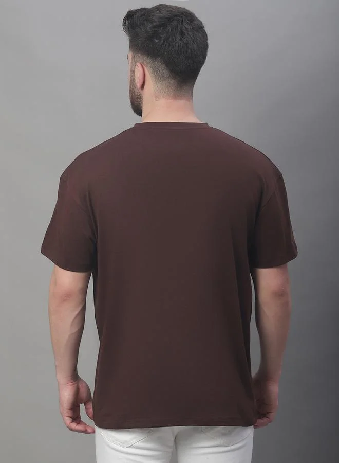 Styli Men Oversized Brown Cotton Crew Neck T-Shirt By Door74