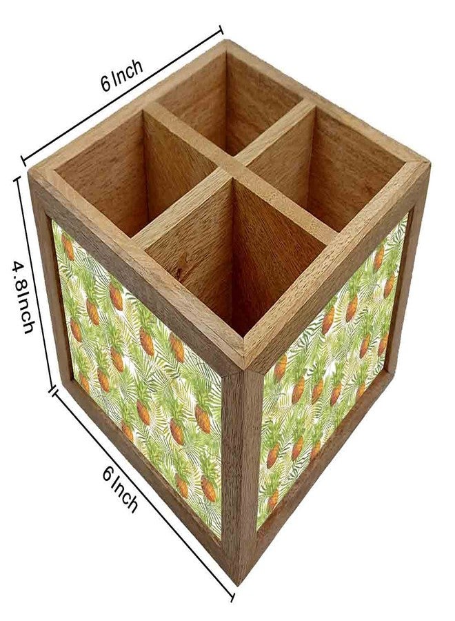 Nutcase Wooden Cutlery Stand Holder Silverware Caddy Spoons Forks Knives Organizer for Dining Table & Kitchen -Made in India-Spoons NOT Included - Tropical Pineapples - Image 5