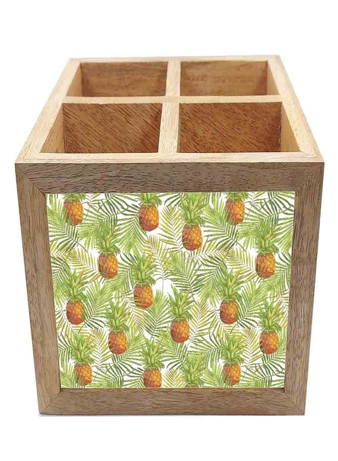 Nutcase Wooden Cutlery Stand Holder Silverware Caddy Spoons Forks Knives Organizer for Dining Table & Kitchen -Made in India-Spoons NOT Included - Tropical Pineapples - Image 4