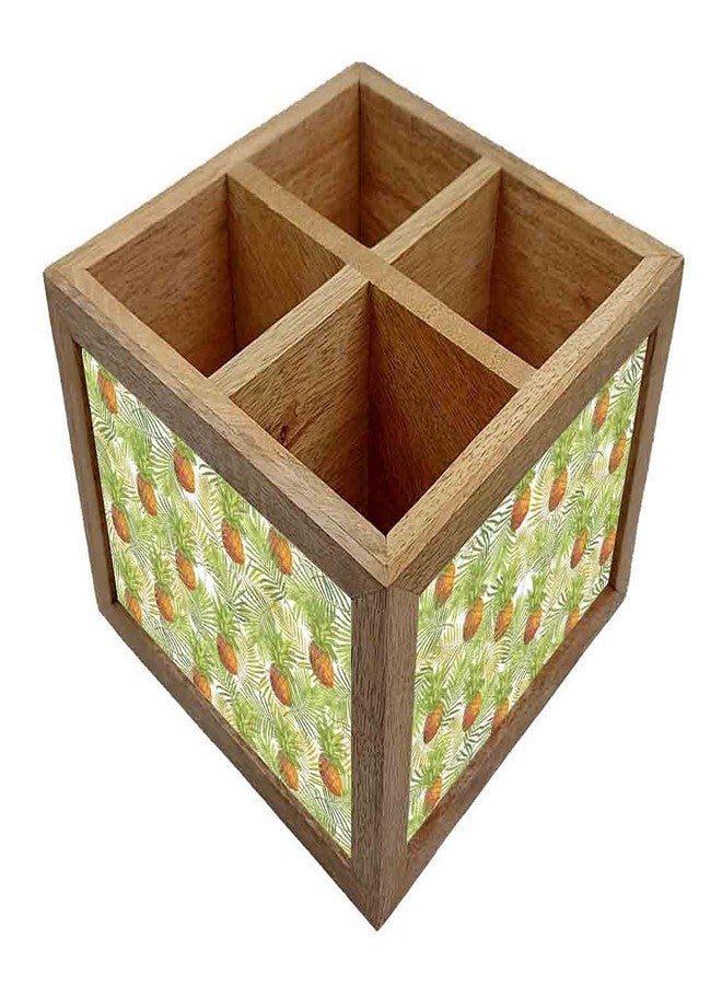 Nutcase Wooden Cutlery Stand Holder Silverware Caddy Spoons Forks Knives Organizer for Dining Table & Kitchen -Made in India-Spoons NOT Included - Tropical Pineapples - Image 3