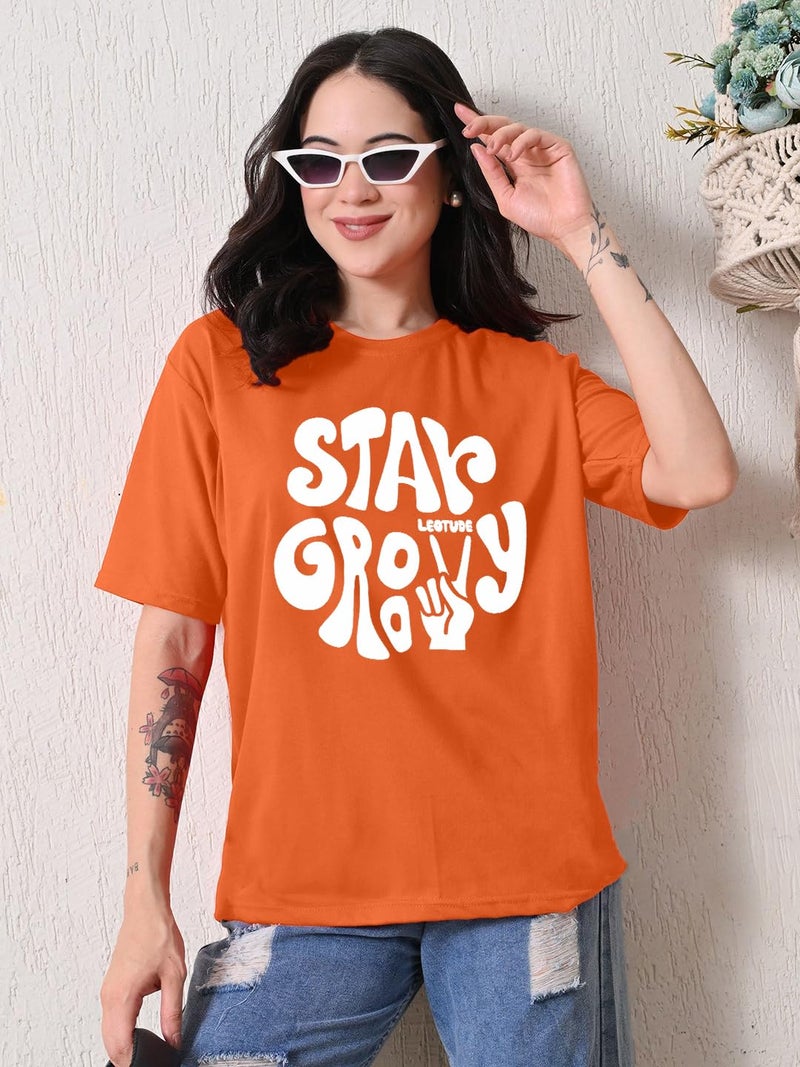 LEOTUDE Couple Combo Oversized T-Shirt Mens & Women’s Tshirt (PO2_FS49_ORG_GROVY_2XL_FS49_ORG_GROVY_S_Orange2) - Image 4