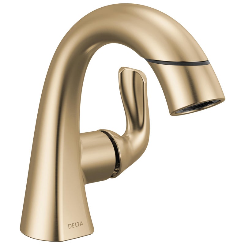 Delta Arvo 1 Hole Brushed Gold Bathroom Faucet with Sprayer Single Hole Bathroom Sink Faucet with Pull Out Sprayer for Vanity PushPop Drain Champagne Bronze 15840LFCZPD