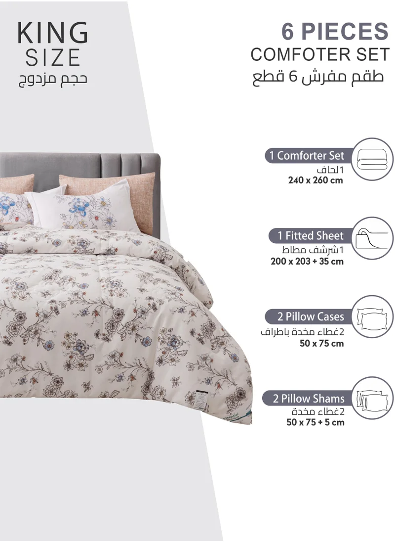 Donetella Printed Comforter Set 6-Pcs King Size All Season Decorated Reversible Double Bed Comforter Set Fits (200 X 200 Cm)With Super-Soft Down Alterntaive Filing,Fantasy
