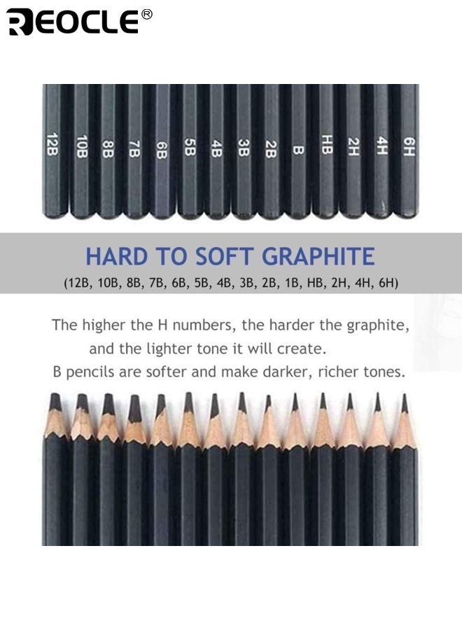ريوكل 12 قطعة أقلام الرسم الجرافيت رسم أقلام الرصاص الفنان المهنية الرسم كيت مع 2H إلى 8B الجرافيت الدرجات مثالية للأطفال والكبار والفنانين الطلاب والمبتدئين والمهنيين - Image 3