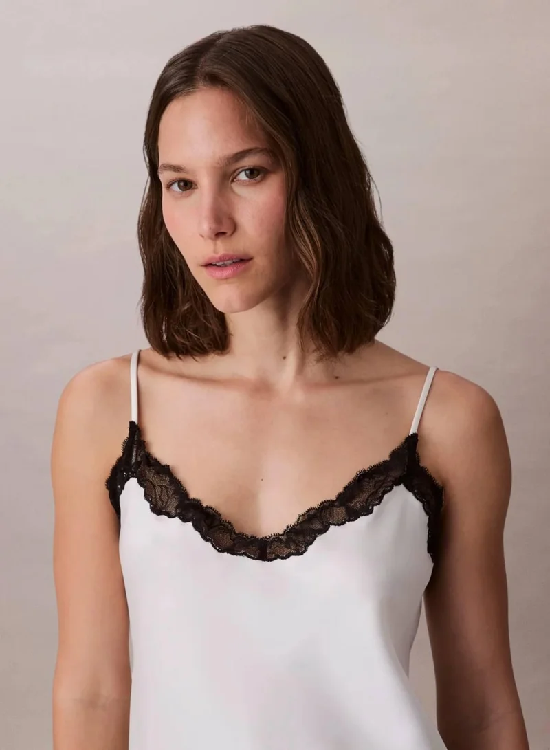 Calvin Klein Tofu w/ Black Lace Matte Satin Cami Top for Women | Best Price UAE