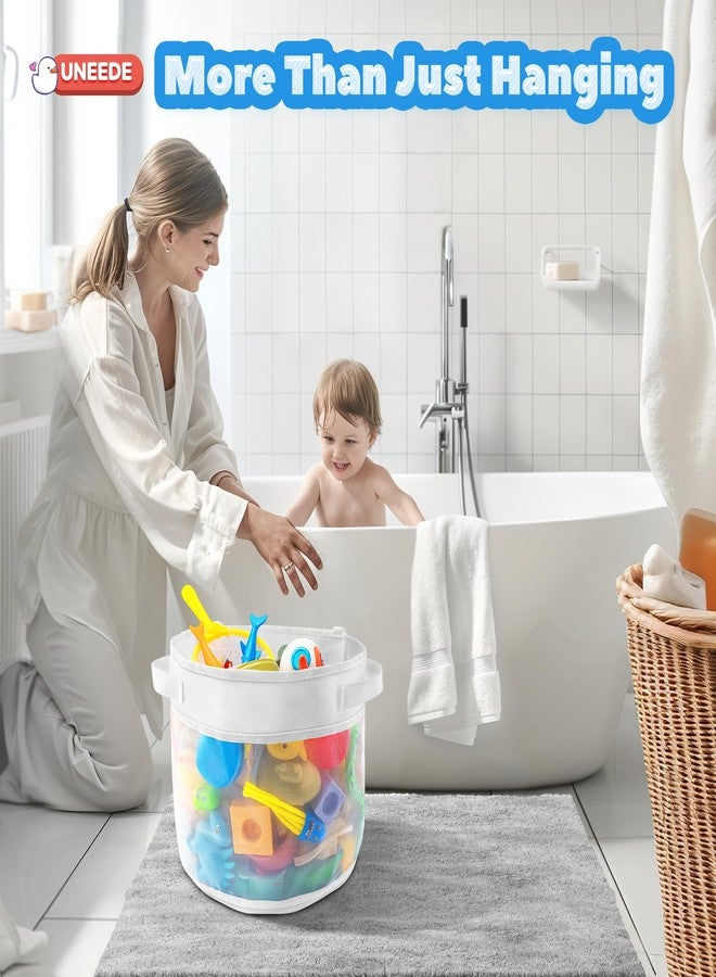 UNEEDE Bath Toy Organizer,1.55 Gallons Bathtub Toy Storage Organizer,Quick Access Bath Toy Holder For Bathtub,Baby Organizer And Storage,Quick Dry Baby Bath Toy Storage For Tub,Mesh Shower Caddy White - Image 2