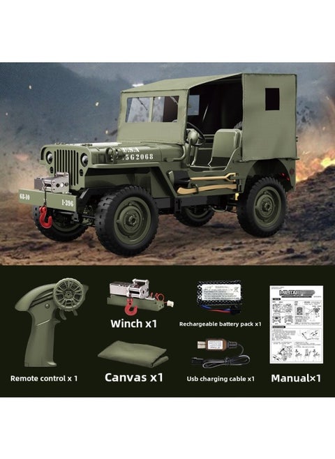 JJRC C8815 Full Scale 1:10 Simulation Jeep Model Toy Four-wheel Drive RC Off-road Remote Control Car-Color:Army Green-high Configuration