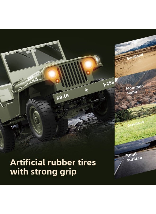 JJRC C8815 Full Scale 1:10 Simulation Jeep Model Toy Four-wheel Drive RC Off-road Remote Control Car-Color:Army Green-high Configuration