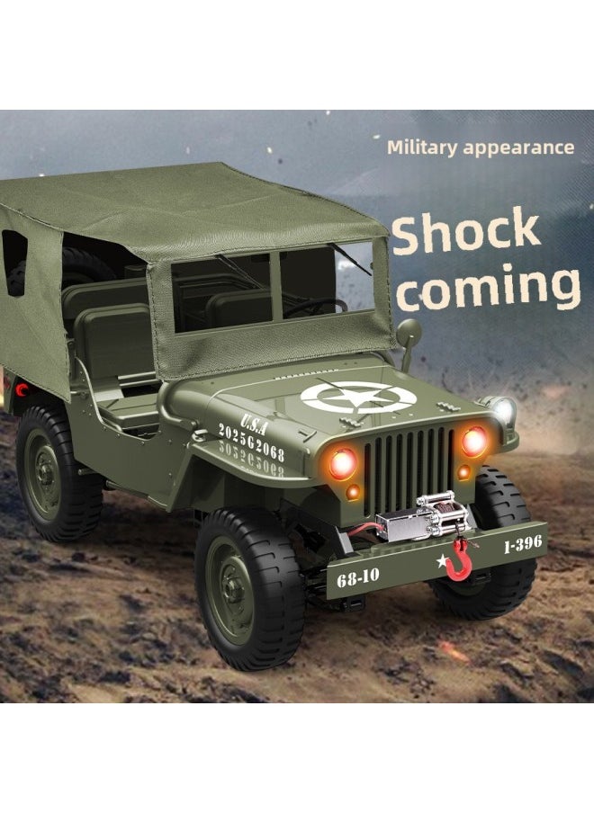 JJRC C8815 Full Scale 1:10 Simulation Jeep Model Toy Four-wheel Drive RC Off-road Remote Control Car-Color:Army Green-high Configuration