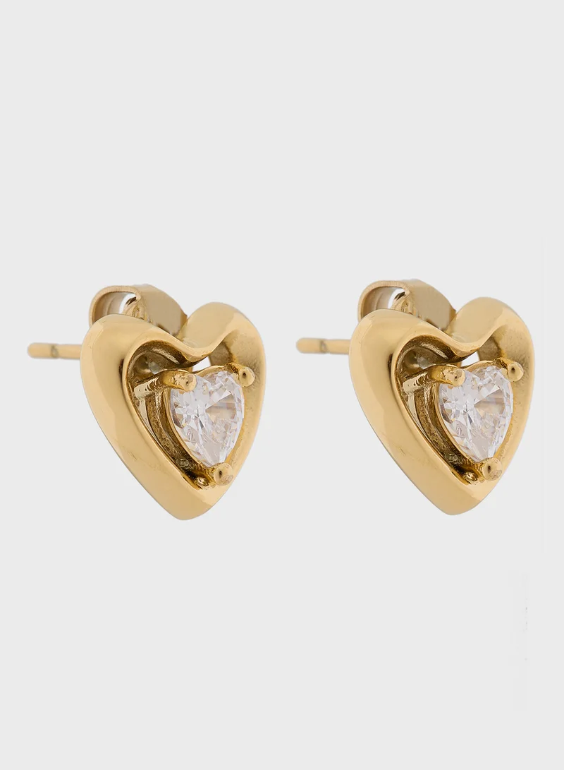 جس Heart And Crystal Stud Earrings