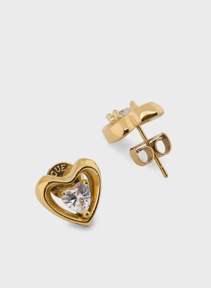 جس Heart And Crystal Stud Earrings