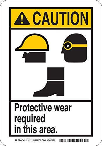 Brady 124211 ANSI Z535 Sign, Legend "Protective Wear Required in This Area", 10" Height, 7" Width, Black and Yellow on White - Image 4