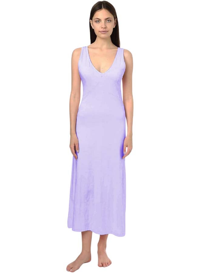 Dahab Cotton Plain Sleeveless V-Neck Full Slip For Women-Purple - Image 2