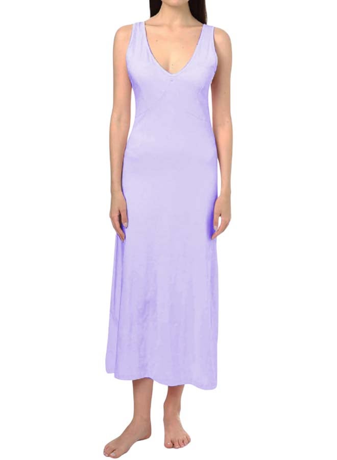 Dahab Cotton Plain Sleeveless V-Neck Full Slip For Women-Purple - Image 3