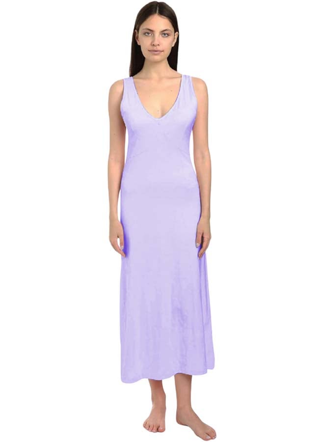 Dahab Cotton Plain Sleeveless V-Neck Full Slip For Women-Purple - Image 1