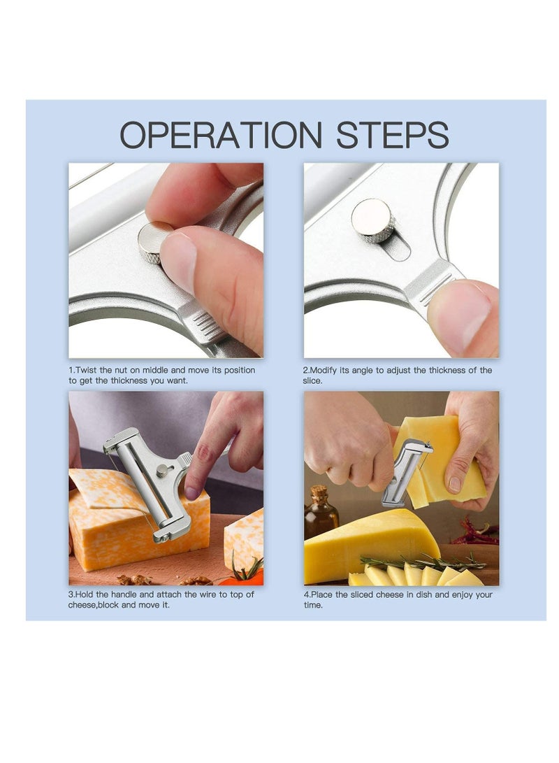Excefore طقم قطاعة جبن من 2 قطعة، قطاعة جبن سلك من الفولاذ المقاوم للصدأ مع أداة مستوى الجبن، قاطع جبن بسماكة قابلة للتعديل للجبن اللين، شبه الصلب، والجبن الصلب، أداة طبخ للمطبخ - Image 5